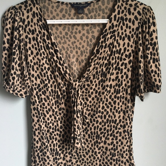 Banana Republic Tie Neck Leopard Print Blouse - Picture 1 of 5